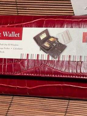 NWT  “All in One” Crimson Red Croc-embossed Vegan leather Wallet.